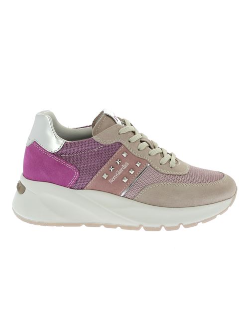 sneakers da donna in camoscio e tessuto rosa NERO GIARDINI | E409852D677